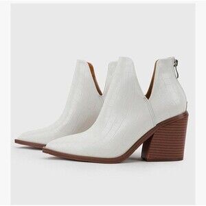 Womens Slip on Ankle Boots V Cutout Pointed Toe Chunky Mid Heel Booties Size 8.5